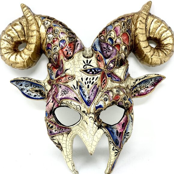 Krampus Ram Goat Demon with Horns Devil Halloween Masquerade Masks Party - Picture 1 of 4